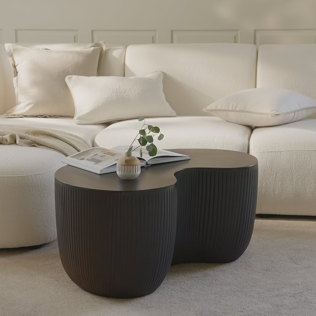 Sohan 84cm Kidney Concrete Coffee Table - Lava Black - Laura James