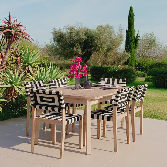 Saffron 6 Seater Extending Wooden Garden Dining Set with Saffron Black/Beige Chairs - Laura James