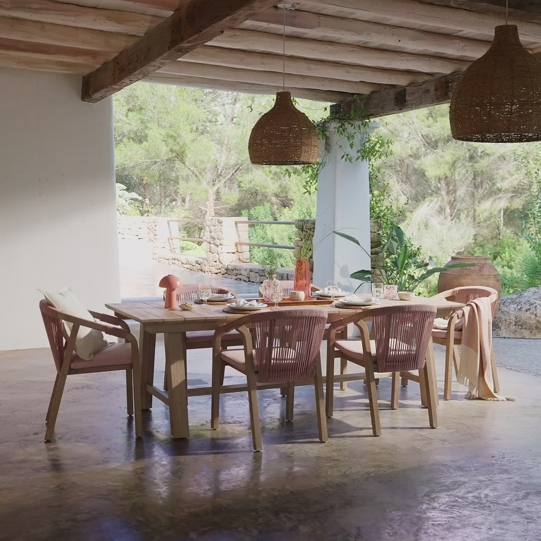 Shiro 8 Seater Garden Dining Set with Shiro Rope Dining Chairs - Mottled Pink Rope - Laura James