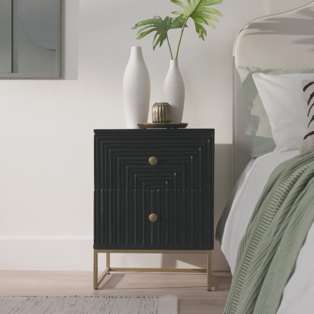 Rayna Jet Black 2 Drawer Bedside Table - Laura James 