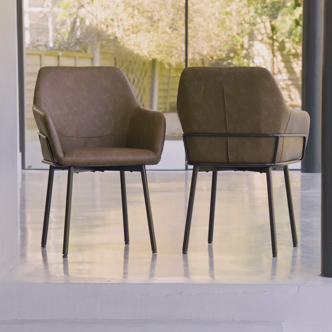 Reagan Vegan Leather Carver Chairs - Set of 2 - Saddle Brown - Laura James 