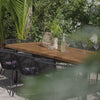 Hali Large Wood Outdoor Dining Set Black for 6, LED Cream Parasol - Laura James