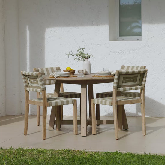 Shiro 4 Seater Round Wooden Garden Dining Set with Saffron Natural/Beige Dining Chairs - Laura James
