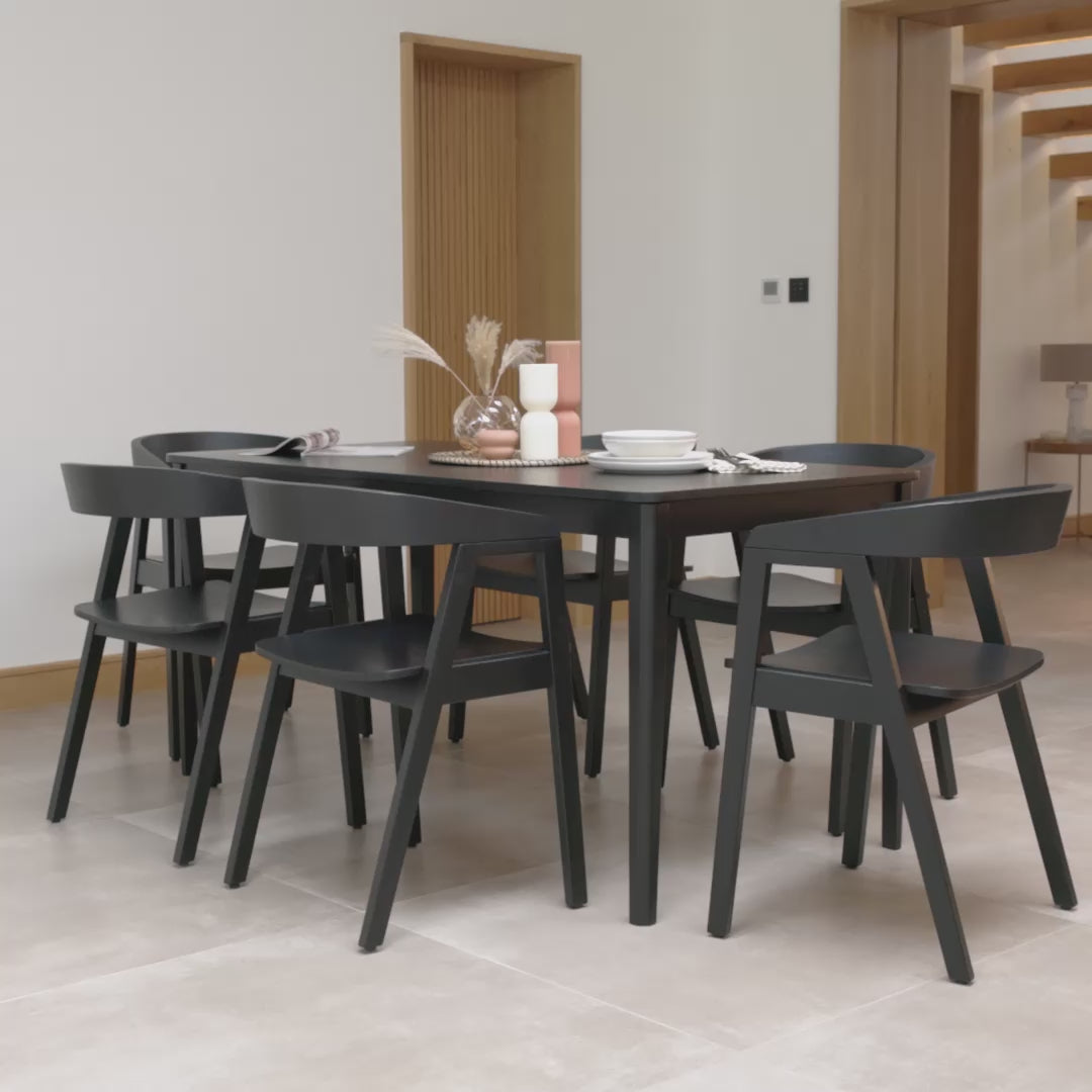 Paul Black Oak Extending Dining Table Set - 6 Seater - Ella Black Oak Carver Chairs- Laura James