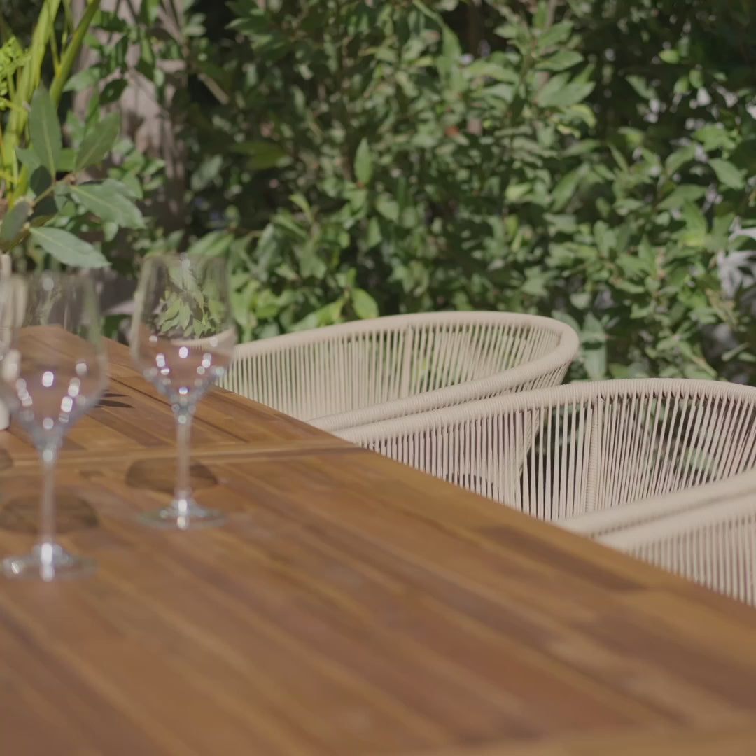 Hali 8 Seater Wooden Outdoor Dining Set with Cream Parasol & Hali Natural Chairs - 235cm - Laura James