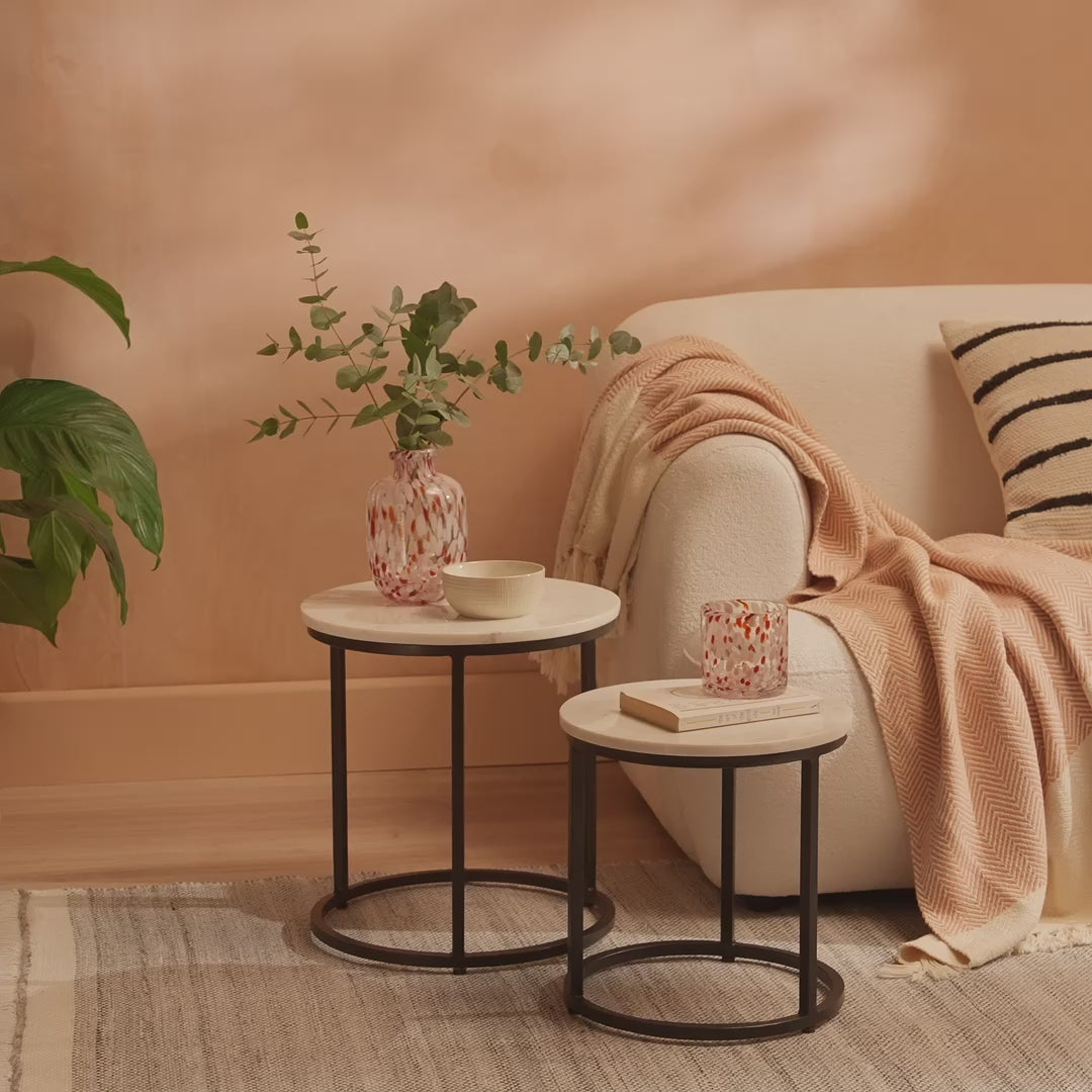 White Marble Round Nesting Side Tables - Laura James