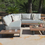 Shiva Garden Corner Sofa Set with Cream Premium LED Parasol - Stone - Laura James