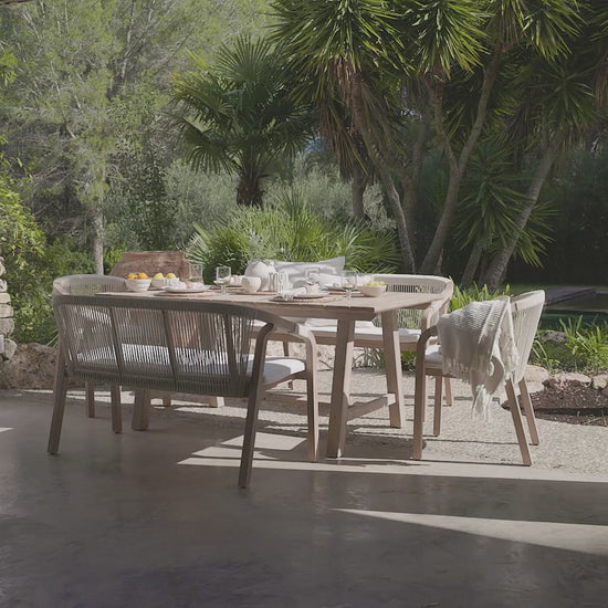 Shiro 6 Seater Wooden Garden Dining Set with 2 Shiro Benches & 2 Shiro Chairs - Beige Rope - Laura James