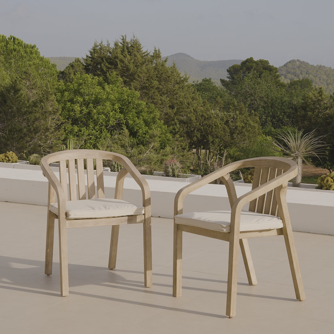 Shiro Wooden Dining Chair with Cushions - Set of 2 - Cotton White  Laura James 