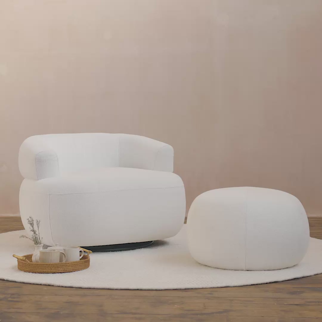 Nathalia 86cm Swivel Armchair - Chalk White Boucle - Laura James 