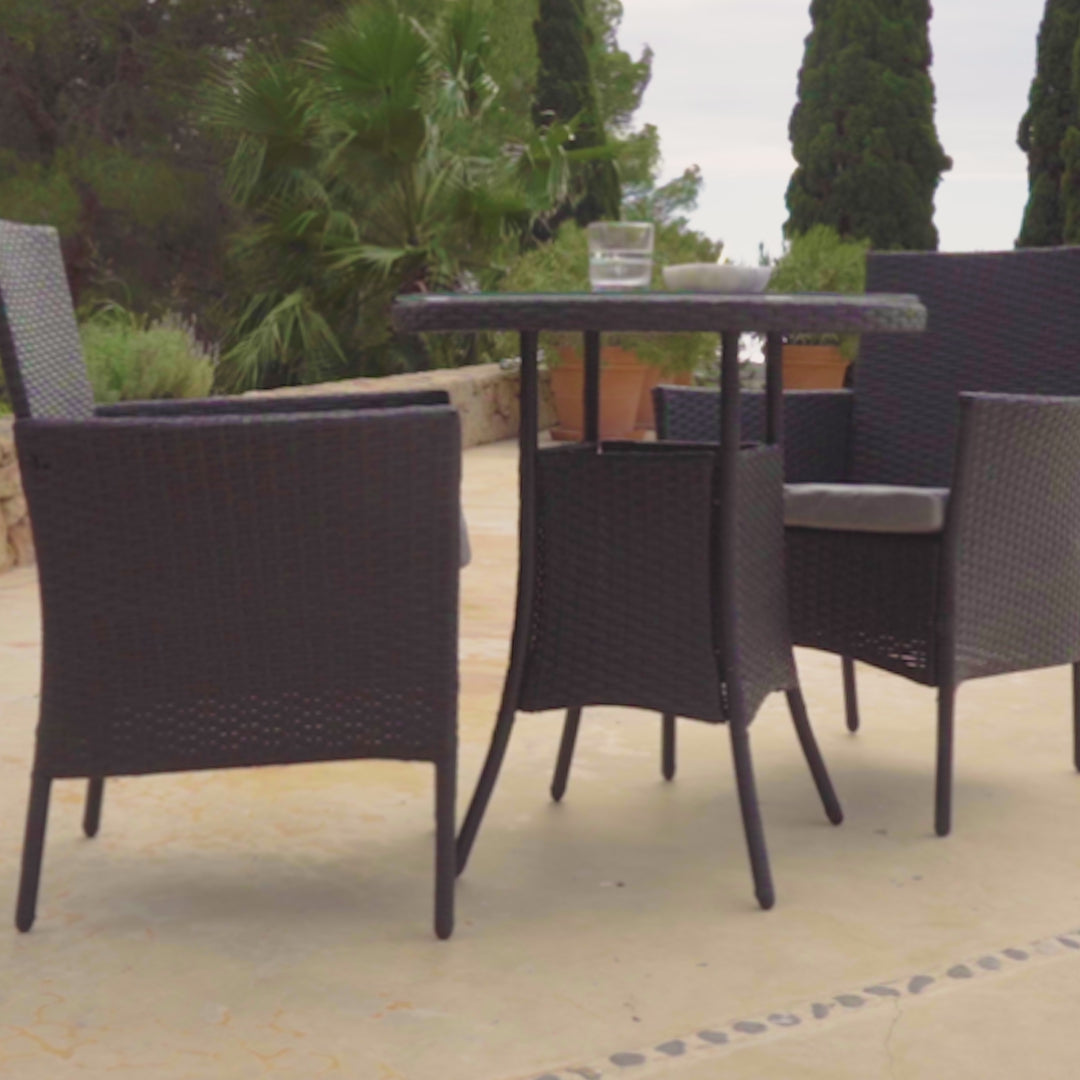 Kemble 2 Seater Rattan Bistro Dining Set in Black - Laura James