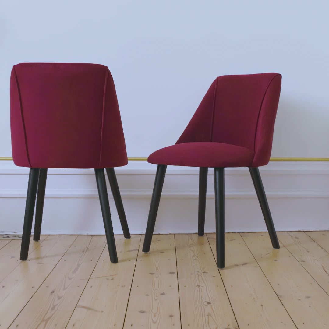 Freya Burgundy Red Dining Chair - Set of 2 - Black Oak Legs - Laura James 