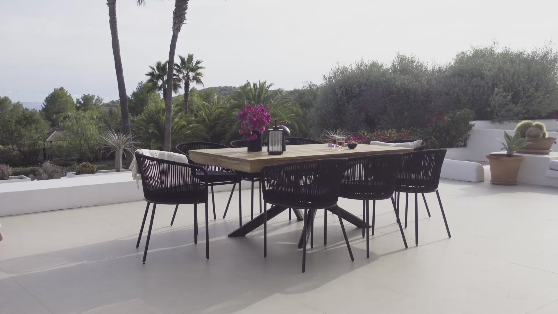 Amelia 8 Seater Natural Wood Black Legs Garden Dining Set - Hali Black Chairs - Laura James