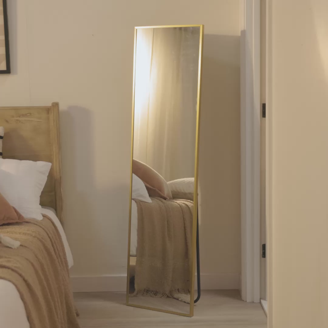 Hensall 140X40cm Metal Rectangular Mirror - Gold - Laura James 