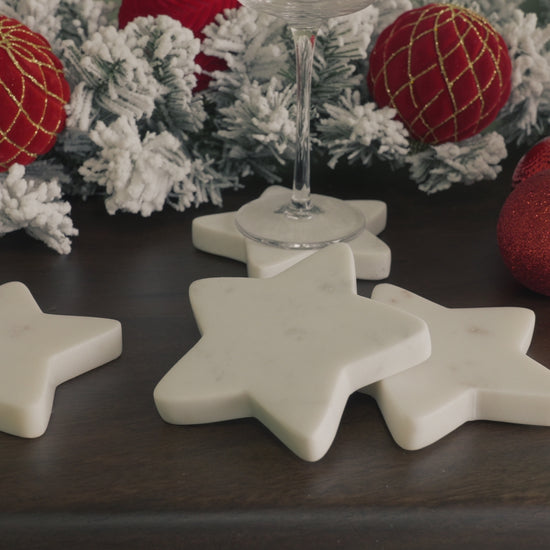 Tiree 10cm Star Coasters - Set of 4 - White Marble - Laura James 