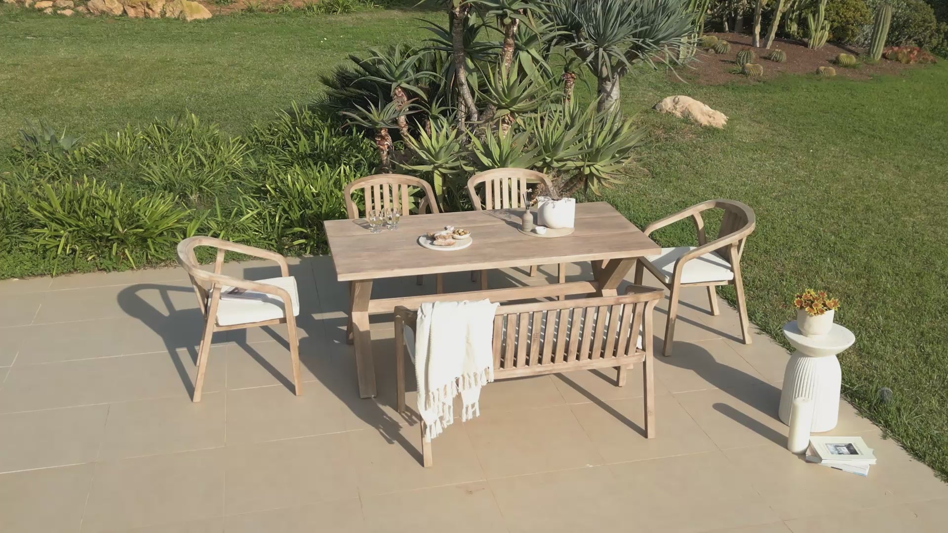 Charlotte 6 Seater Wooden Garden Dining Set with 4 Shiro Chairs & Bench
- Laura james 