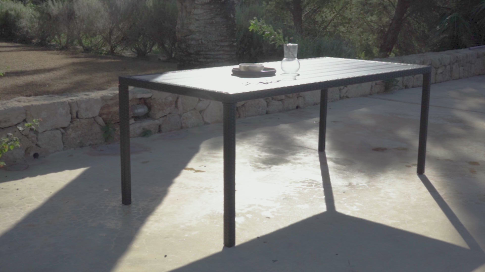 Marston 6 Seater Rattan Outdoor Dining Set - Rattan Garden Furniture - Black - Polywood Top