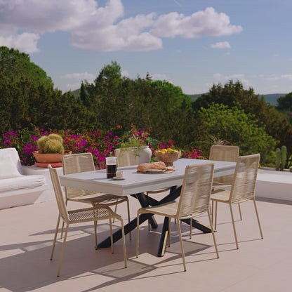 Amelia 6 Seater Pale Grey Concrete Garden Dining Set with Ryder Clay Chairs - Laura James