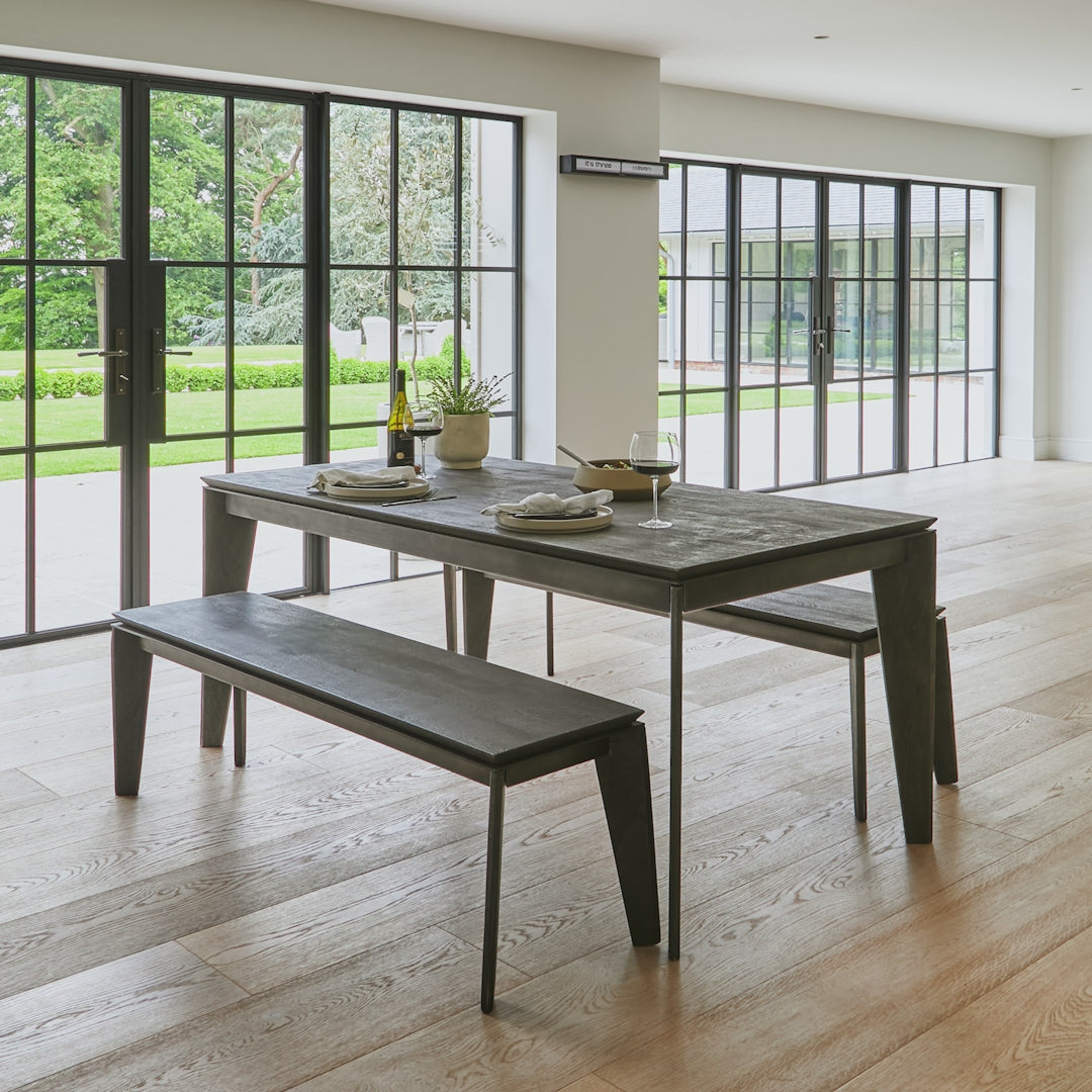 Ethan Rectangular Dining Table with 2 Ethan Dining Benches - Ash Grey Mango Wood - Laura James