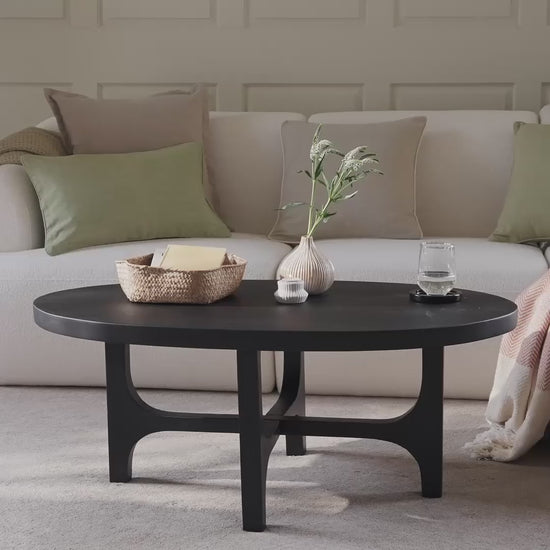 Jade Jet Black Mango Wood Oval Coffee Table - Laura James