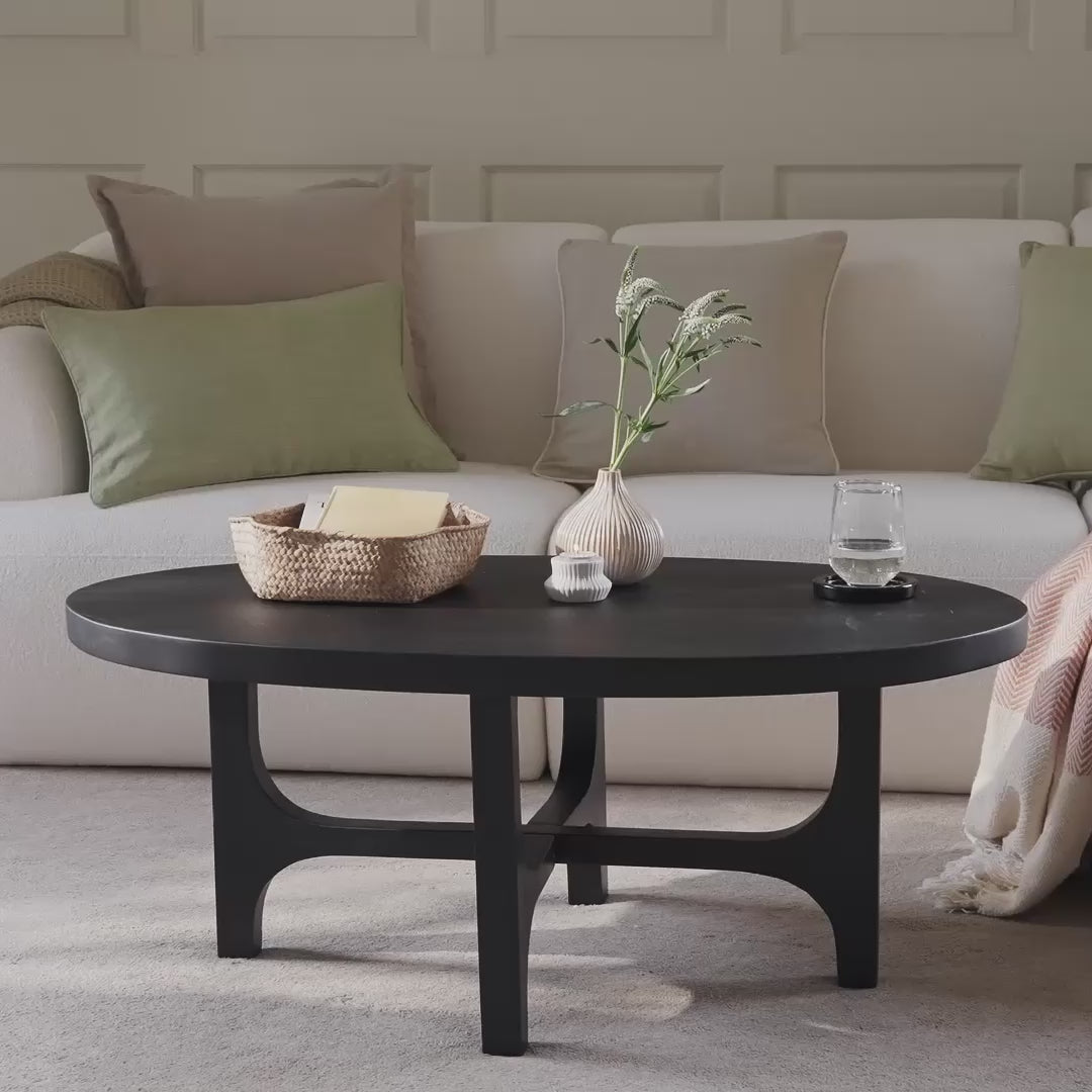 Jade Jet Black Mango Wood Oval Coffee Table - Laura James