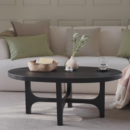 Jade Jet Black Mango Wood Oval Coffee Table - Laura James