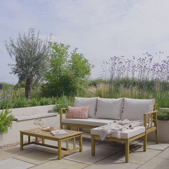 Harrelson 3 Seater Wooden Garden Chaise Corner Set - Natural Acacia and Sand - Laura James