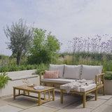Harrelson 3 Seater Wooden Garden Chaise Corner Set - Natural Acacia and Sand - Laura James