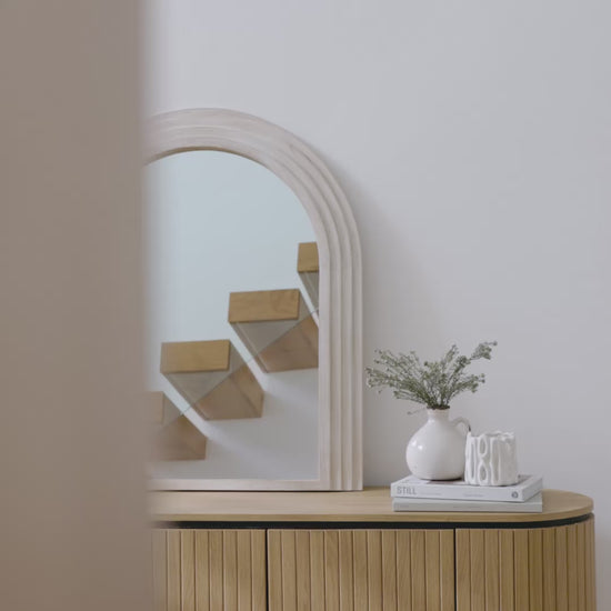 Kubu 70cm Wooden Round Mirror - Whitewash - Laura James