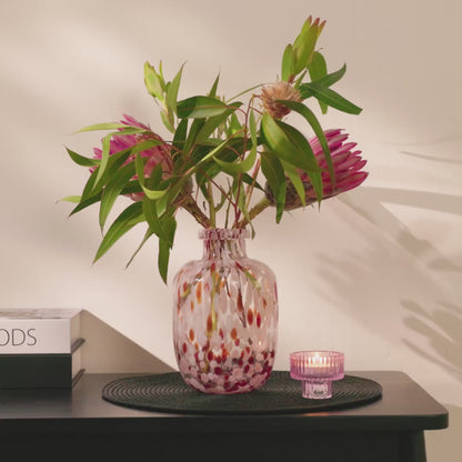 Lazio 20cm Glass Vase, Paprika and Blush Pink Confetti - Laura James

