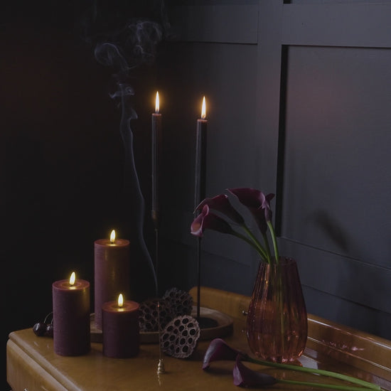 Samsta Battery Pillar Candles - Set of 3 - Burgundy Red - Laura James 
