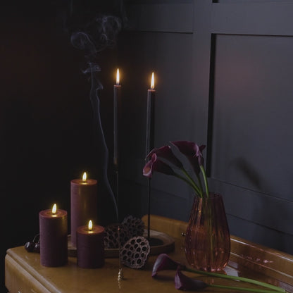 Samsta Battery Pillar Candles - Set of 3 - Burgundy Red - Laura James 