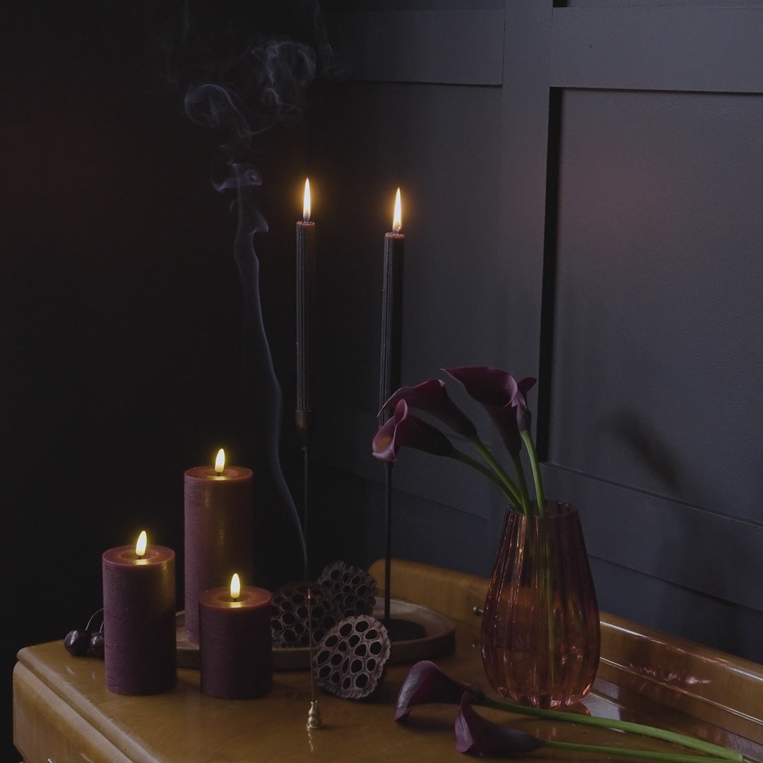 Samsta Battery Pillar Candles - Set of 3 - Burgundy Red - Laura James 