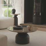 Sorrell 75cm Round Coffee Table - Coffee Brown Mango Wood & White Marble - Laura James 