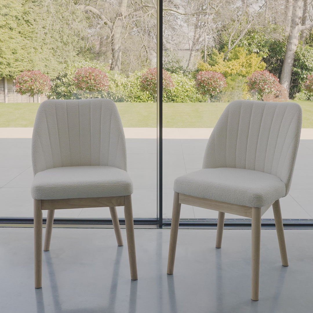 Chloe Light Beige Boucle Dining Chairs - Set of 2 - Whitewash Oak Legs - Laura James 