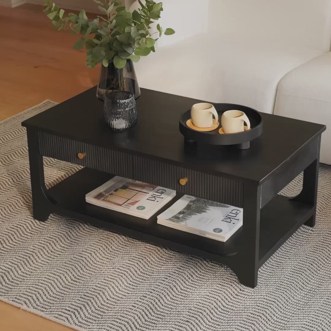 Jade Jet Black Mango Wood Rectangular Coffee Table - Laura James