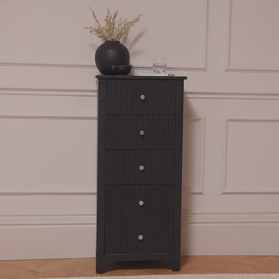 Jade 5 Drawer Tallboy - Jet Black - Laura James