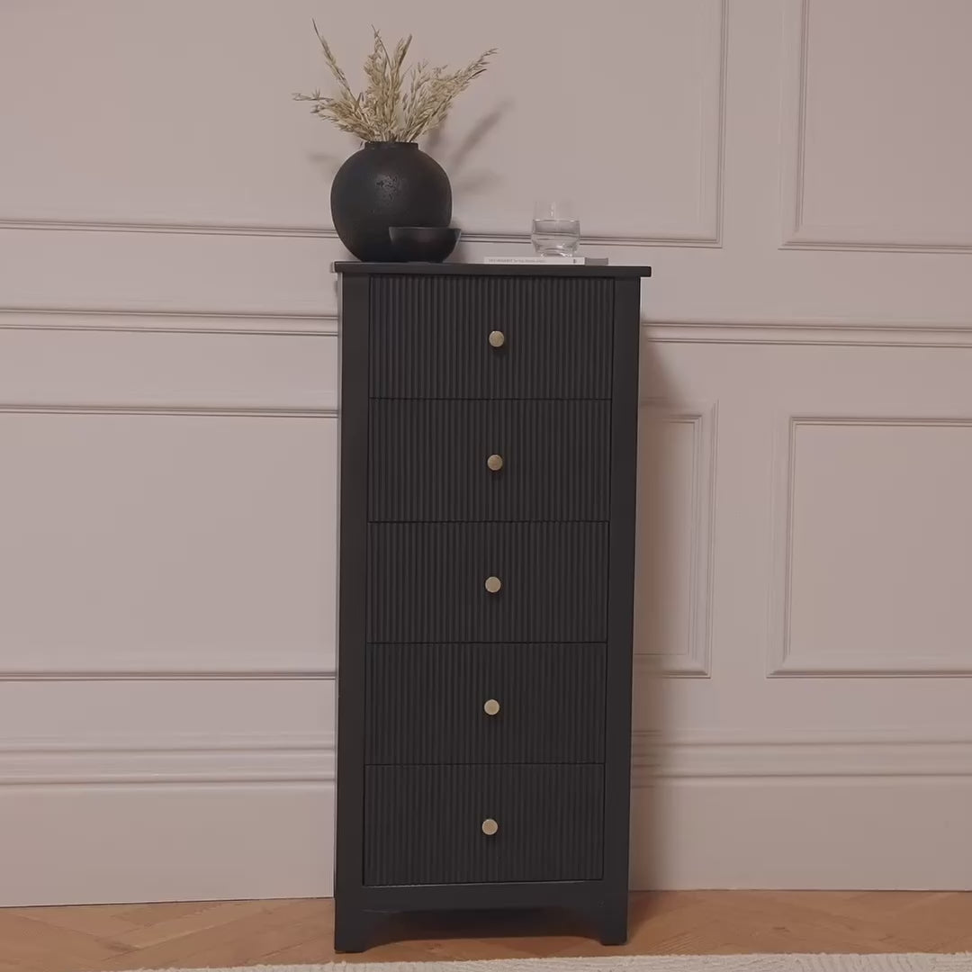 Jade 5 Drawer Tallboy - Jet Black - Laura James