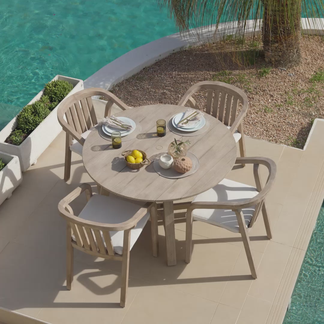 Shiro 4 Seater Round Wooden Garden Dining Set with Shiro Beige Rope Dining Chairs - 120cm - Laura James