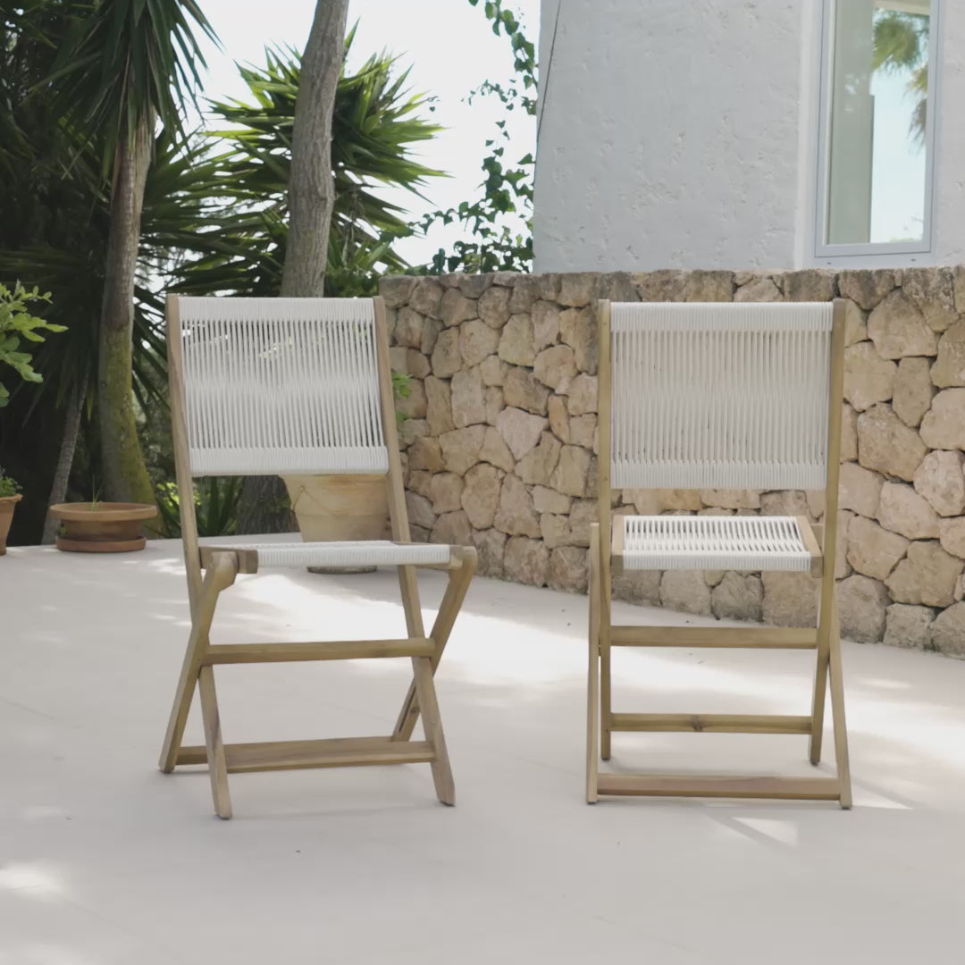 Cove White Acacia Garden Chair - Set of 2 - Beige Rope - Laura James