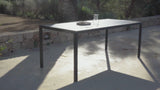 Marston 6 Seater Rattan Outdoor Dining Set with Grey LED Premium Parasol - Rattan Garden Furniture - Black - Polywood Top