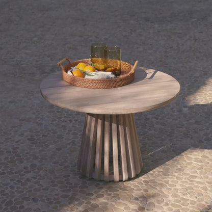 Willow Round Wooden Garden Coffee Table - Brushed Light Acacia - Laura James