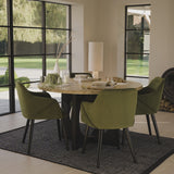 Jade Round Mango Wood 4 Seater Dining Set with Freya Fern Green Armchairs - Laura James
