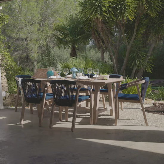 Shiro Navy Rope Wooden Garden Chairs - Set of 2 - Laura James