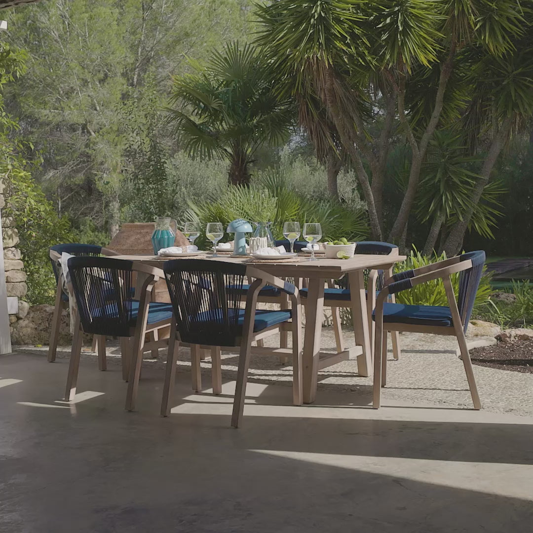 Shiro Navy Rope Wooden Garden Chairs - Set of 2 - Laura James