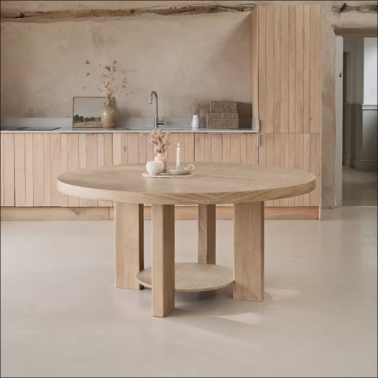 Marlon Whitewash Oak Round Dining Table - Large - Laura James 