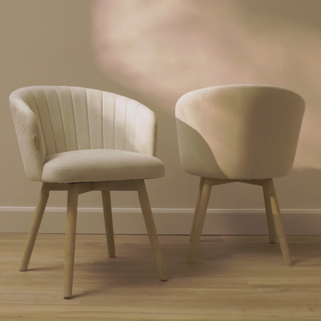 Arabella Natural Beige Dining Chair - Set of 2 - Whitewash Oak Legs - Laura James