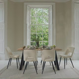 Atlas 160cm Chalked Mango Wood Dining Table Set - 6 Seater - Dolly Dining Chairs - Oyster White - Black Legs - Laura James