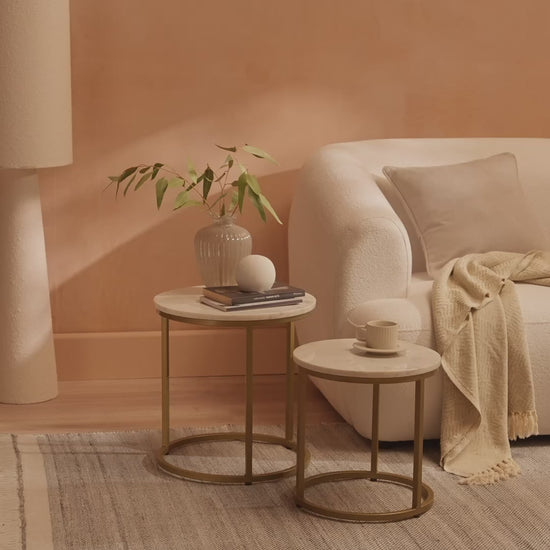 Nara White Marble Round Nesting Side Tables - Gold Frame - Laura James