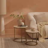 Nara White Marble Round Nesting Side Tables - Gold Frame - Laura James